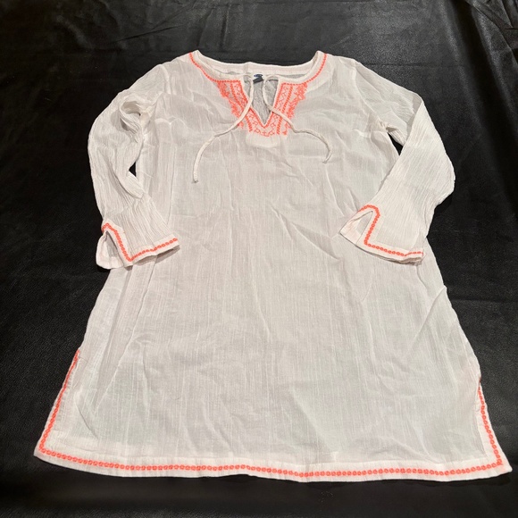 Ladies Old Navy White with Pink-ish-Orange Trim Tunic Swim Cover Up - size Large - Picture 1 of 4